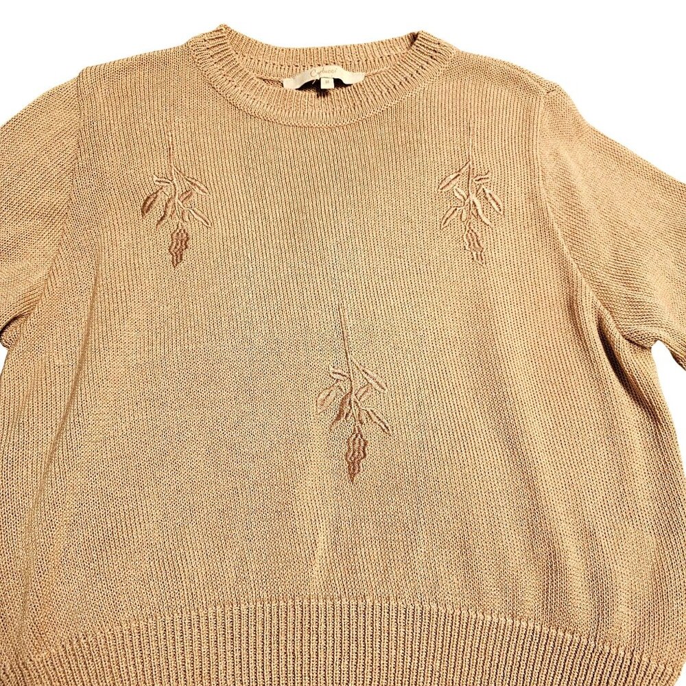 Carlucci Tan Beige Embroidered Knit Sweater Medium - Picture 4 of 9